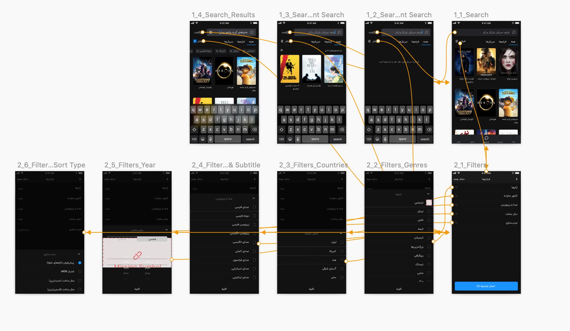 Namava iOS filter screens.